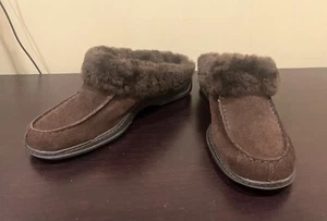 NEW Lauren Ralph Lauren Farrell Brown Suede Shearling Moccasins Shoes Mules Sz 8 - Picture 1 of 8