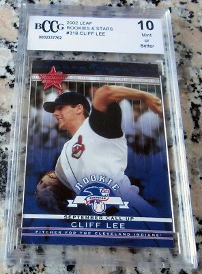 Tarjeta de novato Cliff Lee 2002 Leaf Rookies & Stars RC BGS BCCG 10 2008 Cy Young $$ Foto 1 de 2