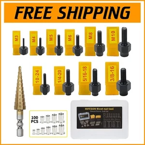 Stainless Steel Rivnut Tool Set with 100 Nuts & Mandrels - Compact Case Included - Picture 1 of 9