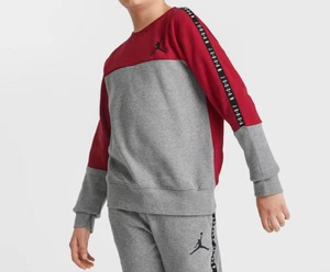 Air Jordan Sweatshirt Big Boys Medium Jumpman Crew Fleece Red Grey Colorblock - Picture 1 of 5