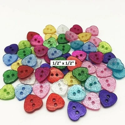 Pkg of 20 GLITTERY SPARKLE HEARTS 2-hole Resin Buttons 1/2" (13mm) Craft (1020H) - Image 1 of 2