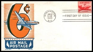 USA FDC - 1949 - Six Cent Air Mail Stamp, Scott # C39 Ken Boll - Picture 1 of 1