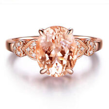Elegant Rose Gold Filled Wedding Ring Oval Cut Champagne Crystal Size 6-10