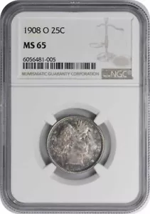 1908-O Barber Silver Quarter MS65 NGC - Picture 1 of 4