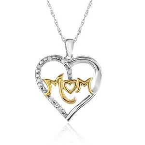 1/10 Cttw Diamond Mom Heart Necklace in Two Tone Rhodium Plated Sterling Silver - Picture 1 of 3