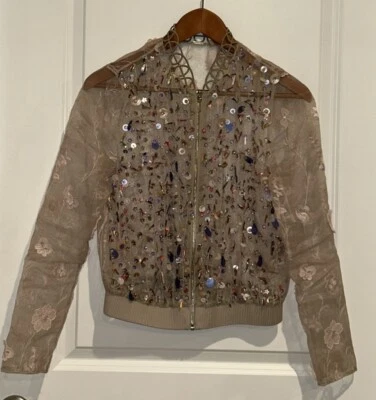 Elie Tahari Silk Polyester Pink Sequin Evening Jacket Size XS Full Zip - Image 1 of 4