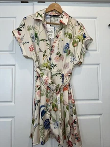 New ZARA Floral Print Satin Shirt Dress Size Large - Picture 1 of 7