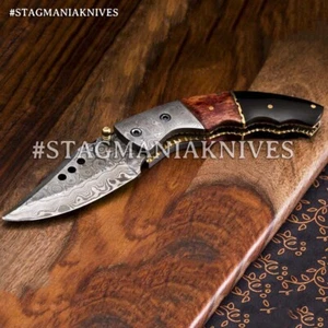 Custom Hand Forged Damascus Steel Hunting Pocket Knife Folding Knife - Picture 1 of 2