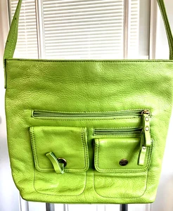 STONE MOUNTAIN LEATHER HANDBAG LIME APPLE GREEN MANY COMPARTMENTS - Picture 1 of 10