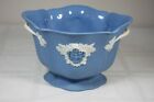 Blue Jasperware Bisque Planter Italy Footed Bowl Cameo Fall Theme Leaves