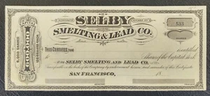 1875-1899 Selby Smelting & Lead Co. Certificado de stock San Francisco - Imagen 1 de 2