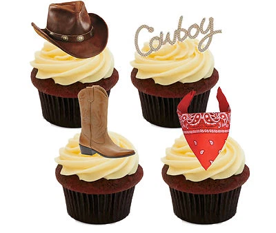 Cowboy Edible Cupcake Toppers, Stand-up Fairy Cake Decorations, Western Men - Image 1 of 4