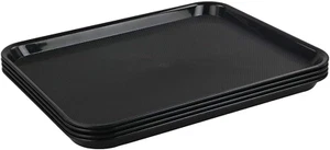 Black 4-Pack Plastic Fast Food Serving Tray, 17.25" X 13.35", Rectangular Food T - Picture 1 of 12