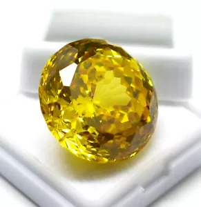 Anello Zaffiro Gemma Giallo 72,75 Ct Zaffiro Giallo Taglio Tondo Naturale Misura - Foto 1 di 9
