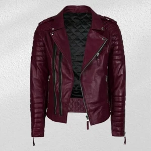 Men's Genuine Red Lambskin Leather Jacket Biker Soft Stylish Motorcycle Jacket - Picture 1 of 3