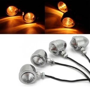 4X Chrome Bullet Motorcycle LED Front Amber Blinker Turn Signal Light For Harley - Picture 1 of 12