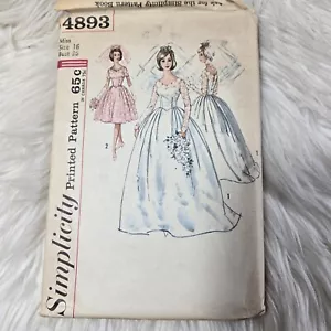 VINTAGE UNCUT Simplicity Pattern # 4893 Bridal Dress Miss Size 16 Bust 36 - Picture 1 of 3