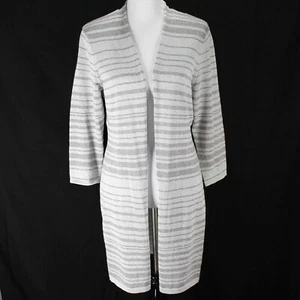 Cardigan Chicos metallizzato taglia 2 L grigio argento righe manica 3/4 aperto davanti - Foto 1 di 7