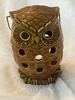 Vintage Ceramic Owl Candle Holder Japan Hanging Lantern Tea Light 7”Tall Foto 1 de 4