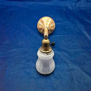 Rewired Single Early Electric Brass Sconce Frosted Shade 119A - Picture 1 of 4