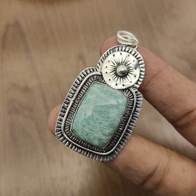 Regalo para mujer joyería india colgante plata de ley 925 amazonita piedras preciosas Foto 1 de 4