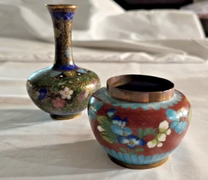 Tazón pequeño japonés Cloisonne de 3" y jarrón chino Cloisonne pequeño de 4" - Imagen 1 de 12