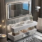 Black Bathroom Vanity with Double Sink, Intelligent Lamp Square Mirror & De