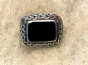 Anillo de ónix negro horizontal rectangular rectangular de ley tamaño 6 1/2 - 8,2 gramos - Imagen 1 de 12
