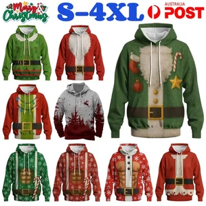 Mens Christmas Hooded Sweatshirt Casual Funny Long Sleeved Santa Claus XMAS Tops - Bild 1 von 19