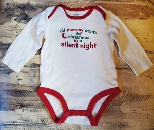 Carter's White w/Red Trim Christmas Bodysuit Unisex 6 Months 100% Cotton - Picture 1 of 5