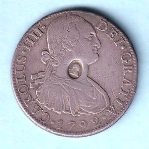 Great Britain Geo 111 - Emergency Issue $1. Countermark on Mexico 1792 8 Reales - Imagen 1 de 3
