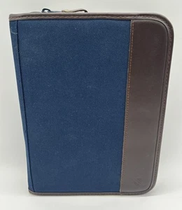 Cambridge Tagesplaner Organizer Blau Canvas Braun Leder Durchgehender Reißverschluss 3 Ringe W4 - Bild 1 von 9