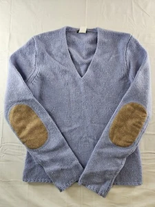J Crew Sweater Women's Size Medium Blue 100% Lambs Wool Elbow Patch Academia M - Picture 1 of 12