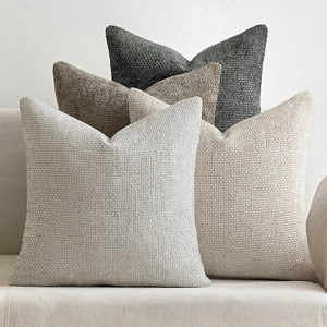 Pack of 4 Couch Throw Pillow Covers 18X18 Inch Neutral Soft Decorative Chenille - Picture 1 of 12