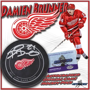 DAMIEN BRUNNER signiert DETROIT RED WINGS "Game Puck" mit Echtheitszertifikat "NEU" - Bild 1 von 1