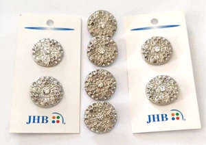Vintage 1990s JHB Shank Buttons Silver With Center Rhinestone 7/8" Round New - Picture 1 of 5