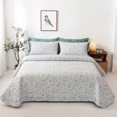 Floral Patchwork Quilt Bedspread Coverlet Throw Rug Queen/King 100% Cotton - Image 1 of 4