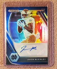 Javon McKinley 2021 Panini Prizm Draft Blue Prizm Autograph RC /149 Notre Dame