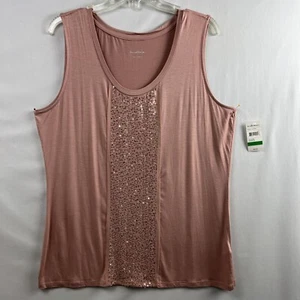 Studio Works Tank Top Womens Size L Sequin Sleeveless Dusty Pink Soft New - Picture 1 of 11