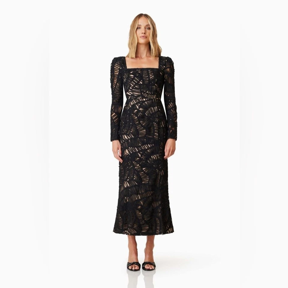 Vestido midi de encaje negro Elliatt Addison nuevo con etiquetas para mujer talla pequeña Foto 1 de 4