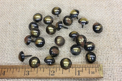 50 old RUSTIC Antique BRASS COLOR TACKS 7/16” Dia upholstery nails round vintage Cover