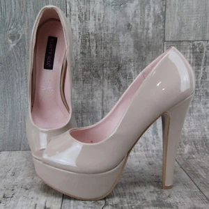 Womens Sexy Nude Patent Peep Toe Platform Stiletto Pump Heel 7.5 - Picture 1 of 11
