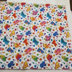 Vintage Kitty Cat Print Fabric 1 2/3 yd x 44" Multicolor Quilt Cotton Yardage - Picture 1 of 8