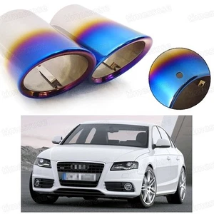 2Pcs Car Exhaust Muffler Tip Tail Pipe End Trim Blue for Audi A4 2008-2015 #1031 - Picture 1 of 6