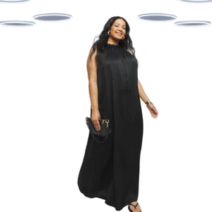 Ex Simply Be Women's Plus Size Sleevless Satin Halter Neck Dress - Black - Picture 1 of 4