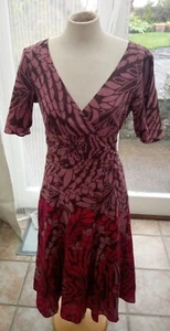 Monsoon New No Tags Maroon Patterned Cotton & Silk Short Sleeved Dress UK Size 8 - Picture 1 of 6