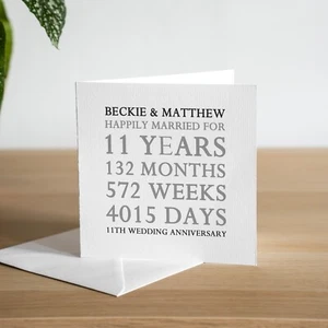 Tarjeta de 11 aniversario de boda personalizada de acero regalo de undécimo aniversario - Imagen 1 de 2