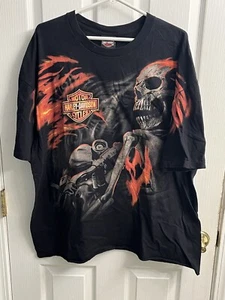 Harley Davidson Shirt Black Flame Skull All Over 2XL Minnesota Rare 24x28 - Picture 1 of 9
