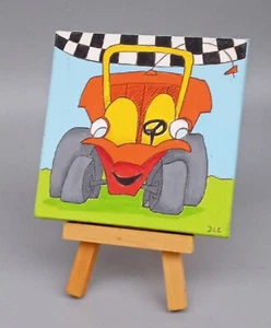 Speed Buggy Mini Painting. 4"x4". With Easel. Acrylics. - Picture 1 of 3