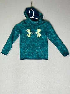 Under Armour Turquoise Loose Coldgear Camo Fleece Big Logo Hoodie Kids Size YSM - Picture 1 of 7
